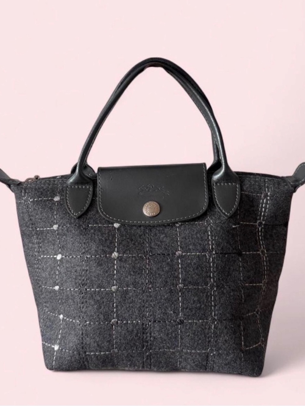 Longchamp Charcoal Felt Tote small